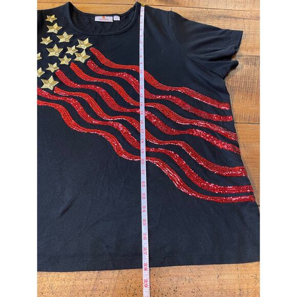 Womens Quacker Factory Fourth Of July Gold Stars Red Stripes Sequin Blouse 2X - Picture 7 of 7